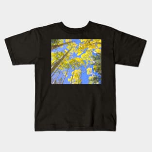 All the Way to the Sky - bright yellow fall leaves against a blue sky (impressionist style) Kids T-Shirt